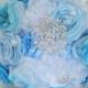 On Sale! Bridal Bouquet fabric flowers with brooches-blue and white