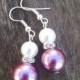 Purple and White Double Pearl Earrings with Crystal Accents Wedding Jewelry Pearl Wedding Bridal Jewelry - Available in Clip-on Earrings