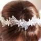 Lace hair vine, ivory lace hair crown, lace and rhinestones, ivory flower crown, bridal hair garland, delicate hair crown - 'Cherish'