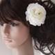 Wedding Hair Flower Bridal Clip hair piece Simple Light Ivory White Accessory Realistic Ranunculus