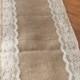 Burlap & Trim Lace Table Runner with a Variety of Lace Color Options. Great for Weddings and Other Special Events. Rustic and Chic.