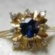 Sapphire Engagement Ring Sapphire Ring Natural Blue Sapphire Diamond Halo Ring 14K September Birthday