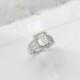 14kt White Gold Engagement Ring - Emerald Cut Engagement Ring - Halo Ring - Split Shank Engagement Ring - Triple Band Pave Halo - Promise