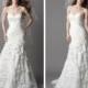 White Organza Chapel Train Strapless Wedding Dress with Pleated Bodice