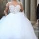 H1668 Puffy tulle ball gown wedding dress with sheer long sleeves