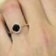 14k Rose Gold Halo Diamond Engagement Ring with 7x7mm Black Spinel Gemstone Wedding Band (Bridal Wedding Ring Set Available)