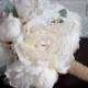 Ivory Peony Burlap Wedding Bouquet - Peony Wedding Bouquet with Lamb's Ear and Berries