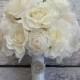 Ivory Rose Peony and Ranunculus Wedding Bouquet with Rhinestone Handle