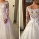 2016 Vintage Wedding Dresses Cheap White Full Lace Appliques Off the Shoulder Long Sleeves A-line Tulle Plus Size Chapel Train Bridal Gowns Online with $121.81/Piece on Hjklp88's Store 
