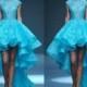 Short Chic Michael Cinco High Low Wedding Dresses Jewel Neckline Capped Sheer Bodice Sky Blue Lace Fluffy Short Beach Bridal Dresses Online with $120.06/Piece on Hjklp88's Store 