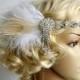 Art deco 1920s design, The Great Gatsby flapper, bridal fascinator 1920's, 1930's, Feather rhinestone crystal headband, wedding headpiece