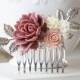 Maroon Burgundy Dusty Red Dusky Red Powder Red Rose Flower Hair Comb Silver Wedding Bridal Hair Comb Silver leaf Comb Bridesmaid Gift