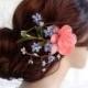 floral hair clip, bridal hair piece, coral hair clip, blue hair flower, periwinkle blue hair accessory, bridal headpiece, wedding hair clip