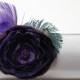 Silver Clutch - Bridal Clutch - Bridesmaid Clutch - Dyed Purple Peacock Feather Clutch  - Kisslock Snap Bouquet Flower Clutch