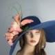 Navy Blue Church Wedding Hat Real Touch Lily Head Piece Kentucky Derby Hat Navy Blue Bridal Coctail Hat Couture Fascinator  Bridal Hat