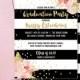 BLACK & WHITE GRADUATION Party Invitation College High School Pink Peony Stripe Gold Glitter Confetti Printable Free Shipping or DiY- Krissy