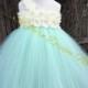Flower girl Tutu Dress-Shabby Chic flower girl dress-Mint Flower girl dress-Birthday Dress-Wedding Dress-Toddler Dress-Mint Ivory Dress