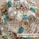 Brooch bouquet. Ivory, Champagne and Mint wedding brooch bouquet, Jeweled Bouquet.