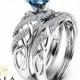 London Blue Topaz Bridal Set in 14K White Gold Unique Engagement Rings Art Deco Styled Bridal Ring Set Filigree Rings