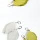 Leather feather earrings in lemon yellow  and suede leather earrings in light grey. Set of two