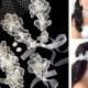 Bridal Wedding 4pc Set with White Flowers: Bandeau Birdcage Veil/Earrings/Bracelet/Necklace/Headpiece/Headband. Swarovski Crystals Pearls