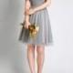 Grey Sleeveless Illusion Tulle Pleated Knee Length Bridesmaid Dress Wedding Party Dresses