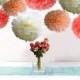 Bulk 18pcs Mixed Coral Peach Ivory DIY Tissue Paper Flower Pom Poms Wedding Birtday Bridal Shower Hanging  Party Decoration