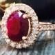 Ruby and Diamond Halo Engagement <Prong> Solid 14K Rose Gold (14KR) Affordable Colored Stone Wedding Ring *Fine Jewelry* (Free Shipping)