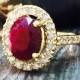 Ruby and Diamond Halo Engagement <Prong> Solid 14K Yellow Gold (14KY) Affordable Colored Stone Wedding Ring *Fine Jewelry* (Free Shipping)