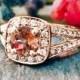 Pink Tourmaline and Diamond Halo Engagement <Prong/Pave> Solid 14K Rose Gold (14KR) Wedding Ring *Fine Jewelry* (Free Shipping)