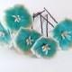 Turquoise Flower Hair Pins, Woodland. Bridal. Weddings. Flower Hair Clip, Hair Accessories, Turquoise wedding, Hair clips flowers Set of
