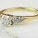 Vintage Diamond Engagement Ring with Side Diamonds in 14k White and Yellow Gold