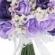 Hydrangea Rose Purple Lavender Hand Tie Large - Silk Bridal Wedding Bouquet