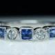 Gorgeous .30ct Diamond & .55ct Square Sapphire Wedding Band Ring 14k White Gold Diamond Band Wedding Ring Stackable Bands