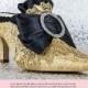 Marie Antoinette Wedding Shoes .. Gold and Black Shoes .. Low heel shoes .. Personalized Design .. FREE Shipping within the USA
