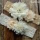 CREAM and IVORY Bridal Garter Set - Keepsake & Toss Wedding Garter - Chiffon Flower Rhinestone Lace Garters - Vintage Lace Garter