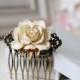 Ivory Rose Hair Comb. Ivory Cream Rose with Gold Petals Brass Filigree Hair Comb, Vintage Inspired Shabby Chic, Bridal Wedding Hair Comb