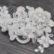 Vintage Bridal Hair Comb, Wedding Headpiece Fascinator with Beaded Lace in Ivory/ Perls / Flowers