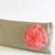 Moss Green Wedding Clutch, Coral Red Wedding Flower on Clutch, Bridesmaids Gift Bags
