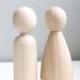 Peg Doll Woden Wedding Cake Toppers with DRESS - size 3.5" - Fair Trade 2 Wooden Dolls - Unpainted