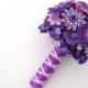 Pink and Purple Bridal Bouquet -  Elaborate Beading and Sequins - Free Boutonniere