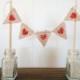 Cake Topper Hearts Burlap Triangle Pennant Flag Banner Bunting / Centerpiece for wedding reception