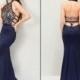 Sexy Mermaid Evening Dresses Backless 2016 Dark Bue Gowns Lace See Though Neck Halter Backless Party Prom Gowns Long Cheap Evening Wear Online with $120.16/Piece on Hjklp88's Store 