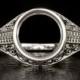 2ct Round Art Deco Bezel Engagement Ring Setting Engraved Filigree Milgrain Vintage Antique 14K White Gold Semi-Mount 8mm 7334
