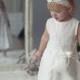 White linen girl dress  - Flower girl dress, headband, tote bag - Christening girl dress - white girl dress