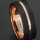 Mens Wedding Band Tungsten Ring Two Tone 8mm Black Brushed Rose Gold Center Groove Flat Edge Rose Gold Inner Comfort Fit