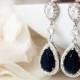 Sapphire Blue Wedding Jewelry Bridal Earrings Long Bridal Earrings Teardrop cubic zirconia earrings Crystal bridal earrings something blue