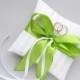 Green Wedding Bearer Pillow, White Ring Cushion with Apple Green Ribbon