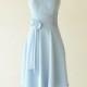 Light Sky Blue Bridesmaid Dress Chiffon Hater Top Knee Length With Bow