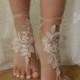 Champagne Lace Barefoot Sandals Beach Wedding Lace Shoes,Wedding ShoesChampagne Lace Sandals,French Lace sandals,Bridal shoes,Foot Jewelry
